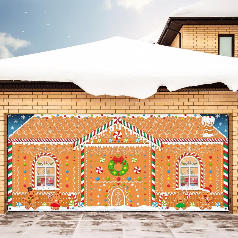 WovWeave Christmas Garage Door Cover 7 x 16 ft Banner Christmas Garage Decorations Large Winter Xmas Backdrops Door Mural for Outdoor Decoration (Gingerbread) - Image 5
